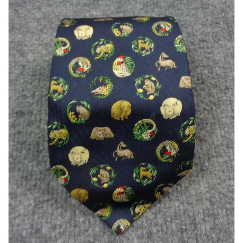 Salvatore Ferragamo Silk Tie Blue All Animal Print Made in Italy